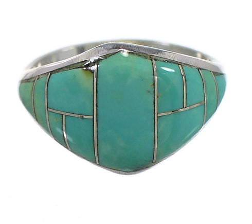 Turquoise Inlay Southwest Sterling Silver Ring Size 5-1/4 QX84081